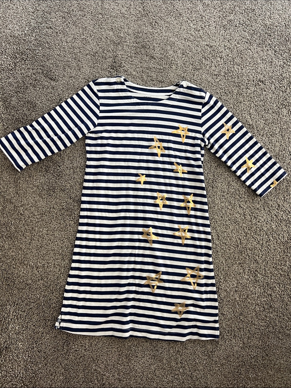 Girls Navy and White Striped Dress with Gold Star Accents